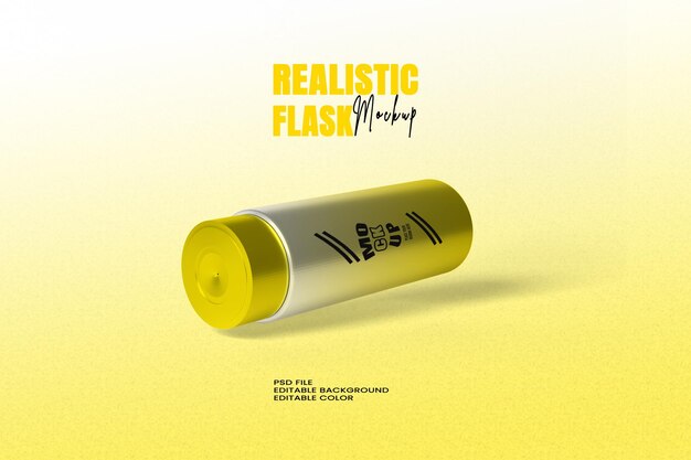 closeup of reusable steel water flask editable color editable background with copy space water flask mockup