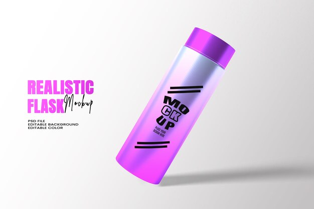 closeup of reusable steel water flask editable color editable background with copy space water flask mockup