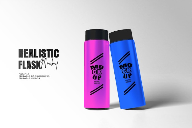 closeup of reusable steel water flask editable color editable background with copy space water flask mockup