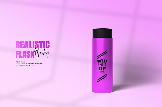 closeup of reusable steel water flask editable color editable background with copy space water flask mockup