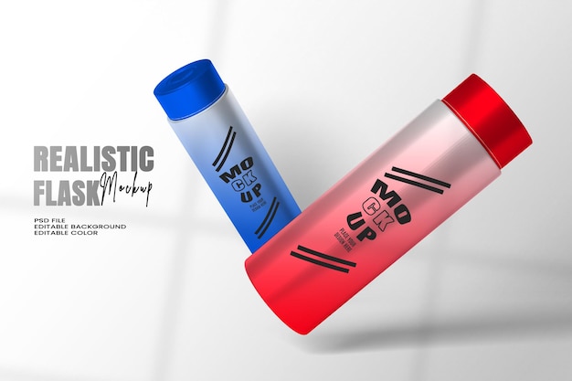 Closeup of reusable steel water flask Editable color editable background with copy space Water flask mockup