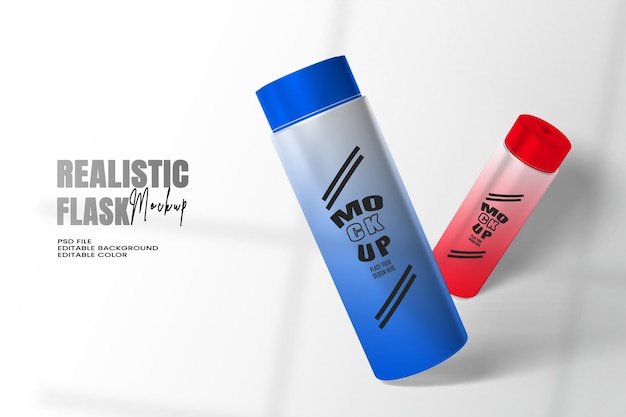 Closeup of reusable steel water flask Editable color editable background with copy space Water flask mockup