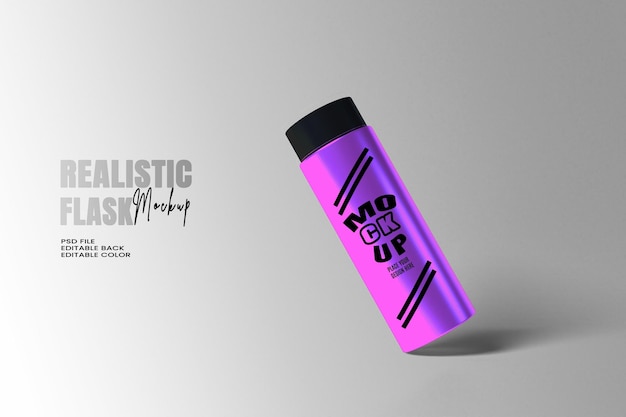 closeup of reusable steel water flask editable color isolated on white background with copy space water flask mockup
