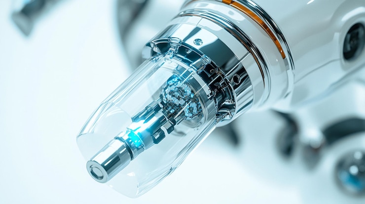 PSD closeup of a robotic arms internal mechanism showcasing intricate gears and a glowing blue core