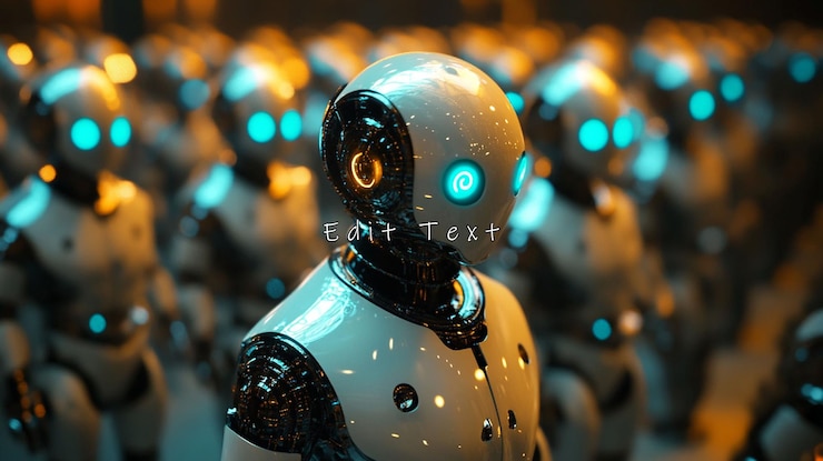 PSD closeup of a robotic army futuristic androids