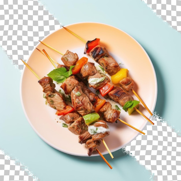 PSD closeup of a shish kebab on a transparent background isolated on a white plate