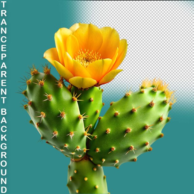 PSD closeup shot of a beautiful cactus with yellow flowers on transparent background