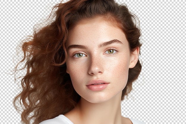 PSD closeup shot of a beautiful red hair young woman smiling isolated on a transparent background