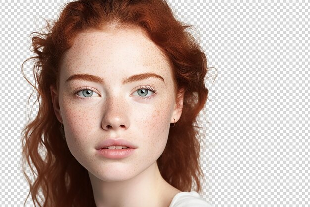 Closeup shot of a beautiful red hair young woman smiling isolated on a transparent background