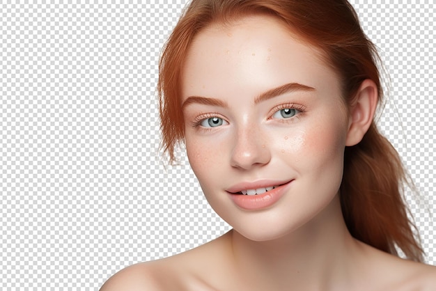 closeup shot of a beautiful red hair young woman smiling isolated on a transparent background