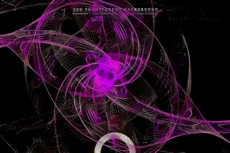 PSD closeup shot of colorful neon abstract lights on transparent background