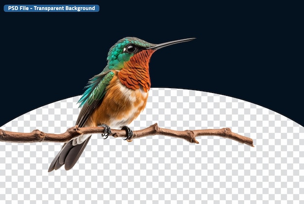 PSD Близкий снимок красивого красочного колибри