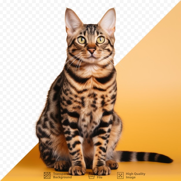 PSD 투명한 배경 위에 크고 아름다운 주황색과 검은색 줄무늬 벵갈 고양이의 클로즈업 사진