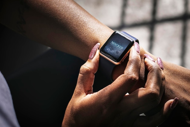 PSD closeup of smartwatch on a wrist mockup