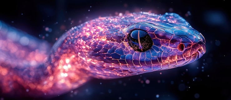 PSD a closeup of a snakes head with glowing scales