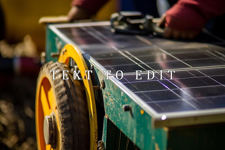 PSD closeup of a solar panel on a wheeled cart outdoors