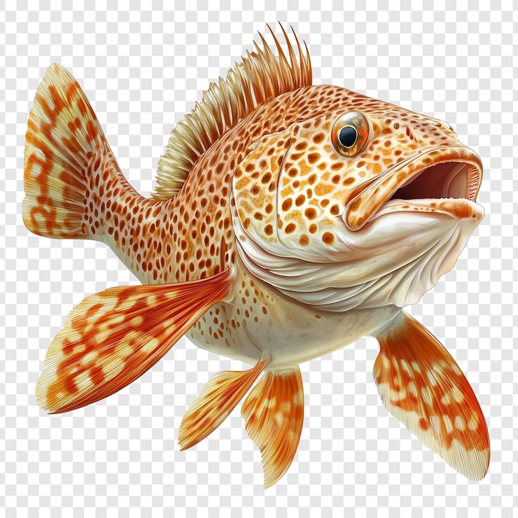 PSD closeup of a spotted fish with open mouth