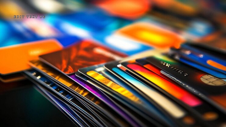PSD closeup of a stack of colorful credit cards showing various designs and textures
