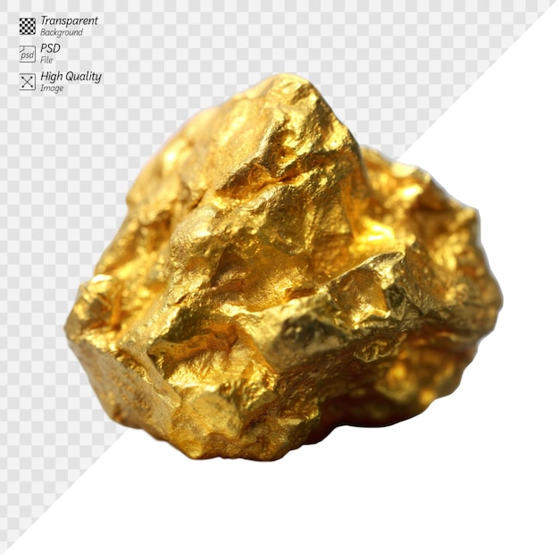 PSD closeup of a textured gold nugget on a clear background