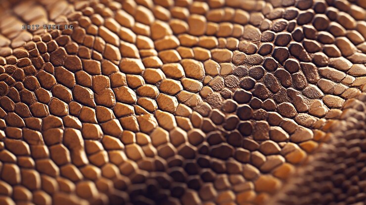 PSD closeup of textured reptile skin showing intricate pattern and color variations in gold and brown tones