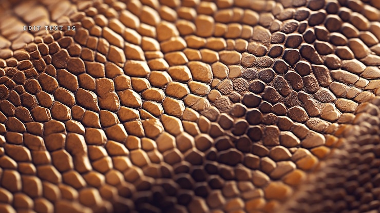 PSD closeup of textured reptile skin showing intricate pattern and color variations in gold and brown tones