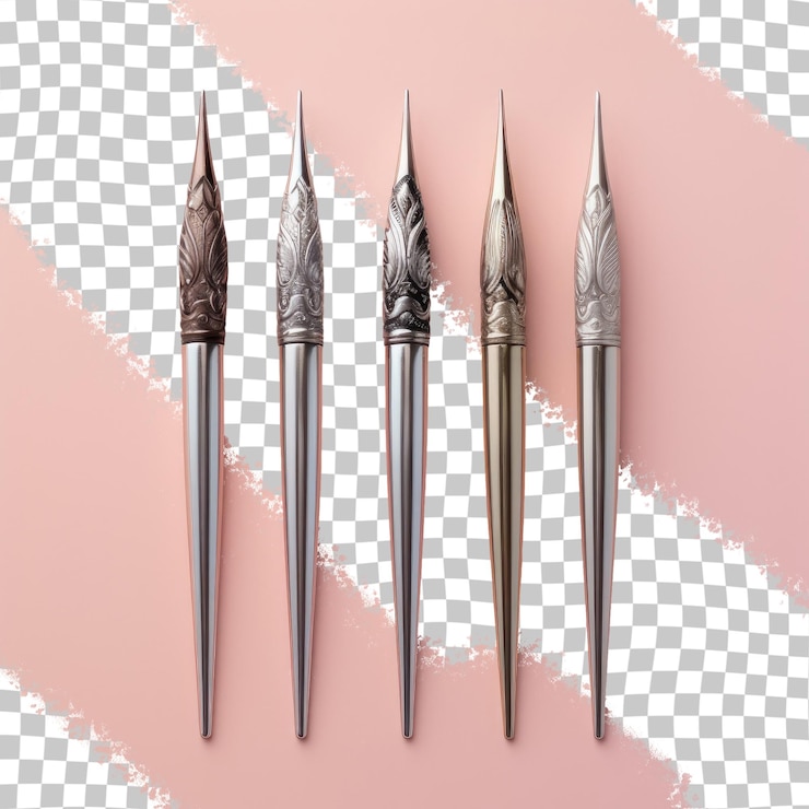 PSD closeup of three assorted awls on transparent background
