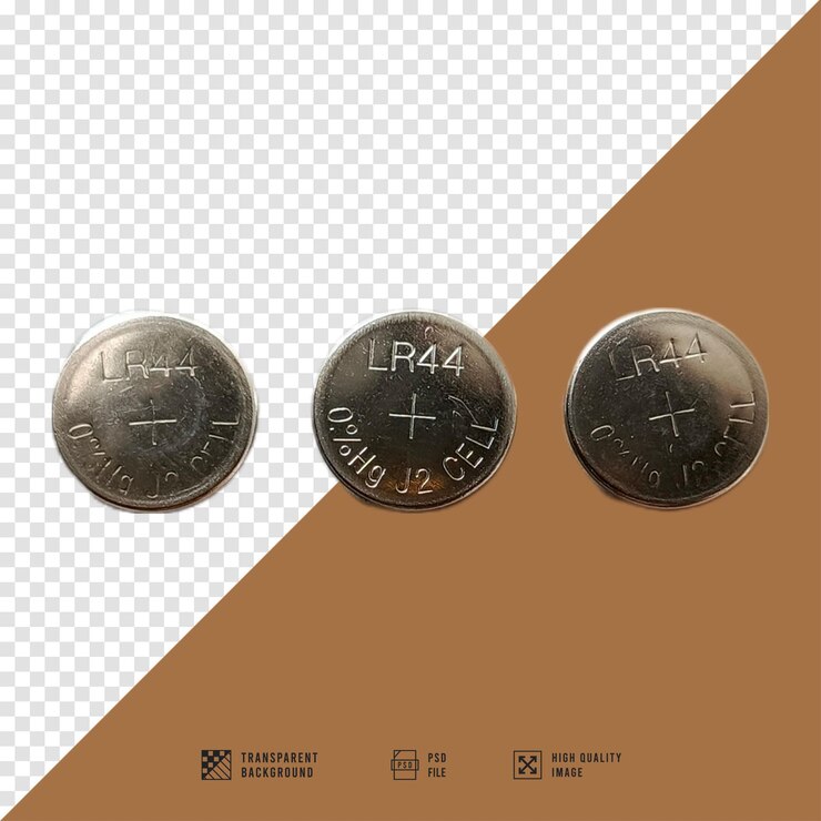 PSD closeup of three lr44 button cell batteries
