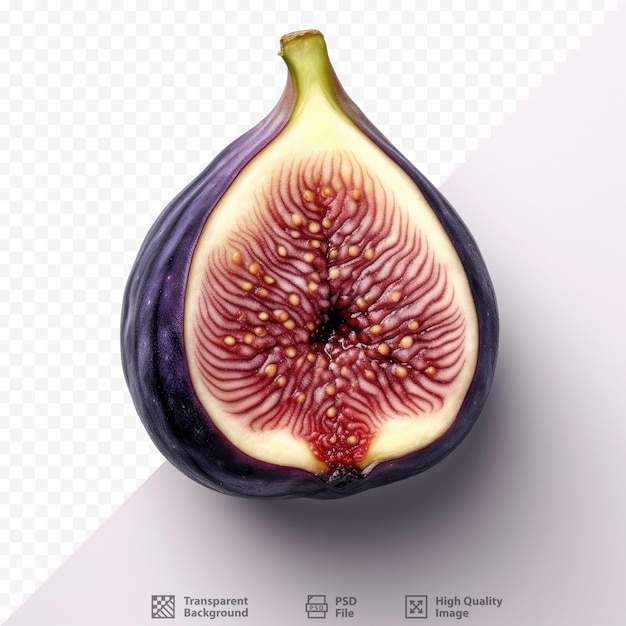 PSD closeup top view of ripe dark purple figs on transparent background wooden table