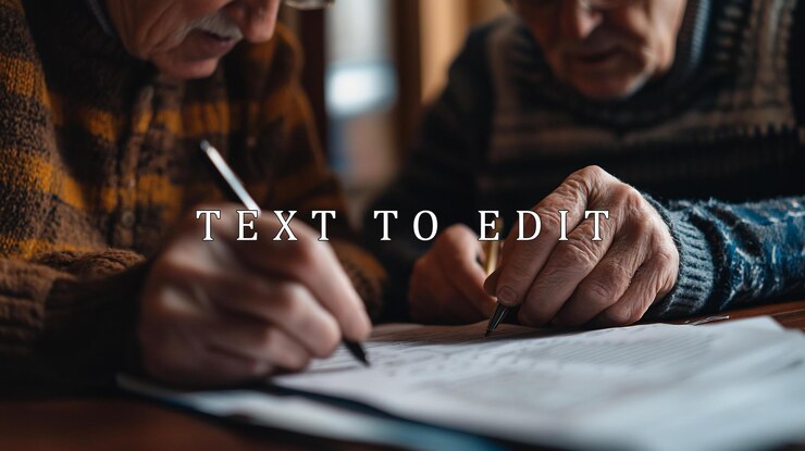 PSD closeup of two senior mens hands writing on paper
