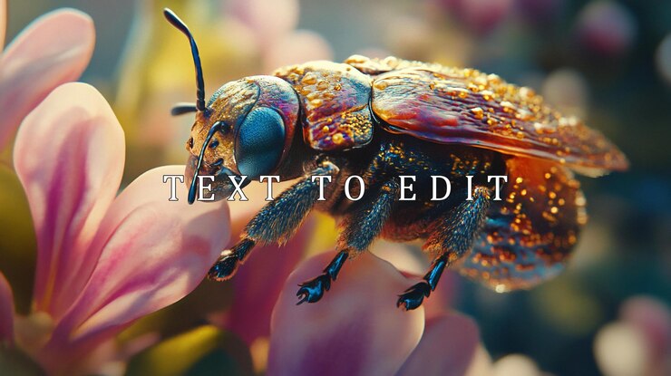 PSD closeup of a vibrant beetle on a pink flower