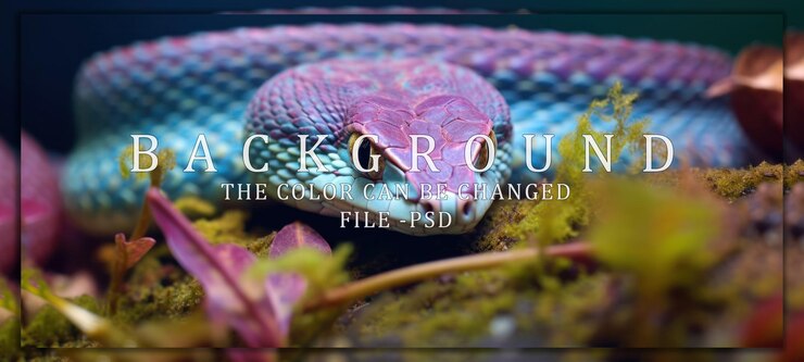 PSD closeup of a vibrant blue and purple snake