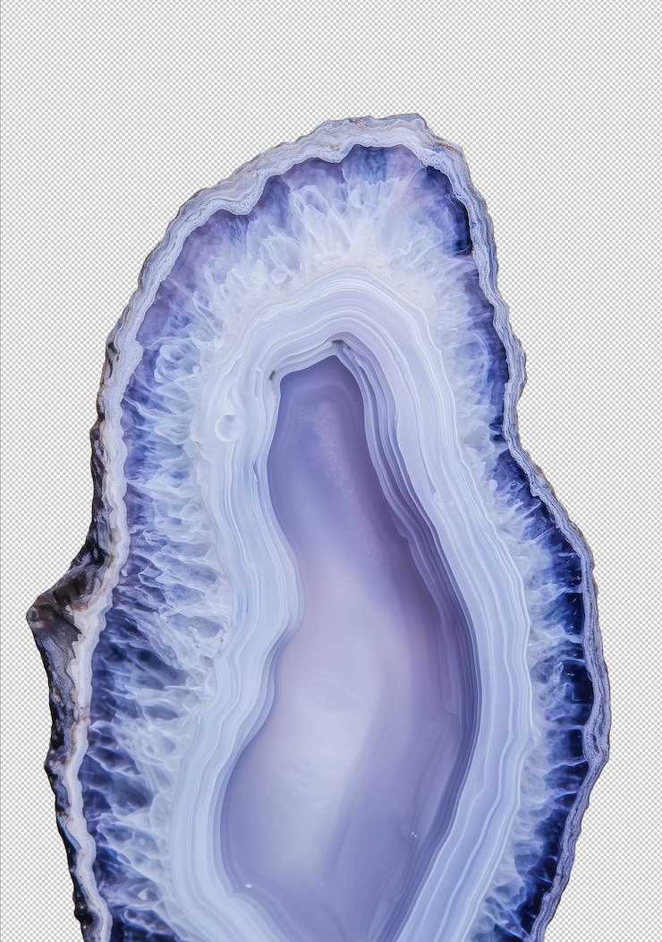 PSD closeup of a vibrant purple geode crystal with intricate textures and layers isolated on a transparent background for design and decoration projects