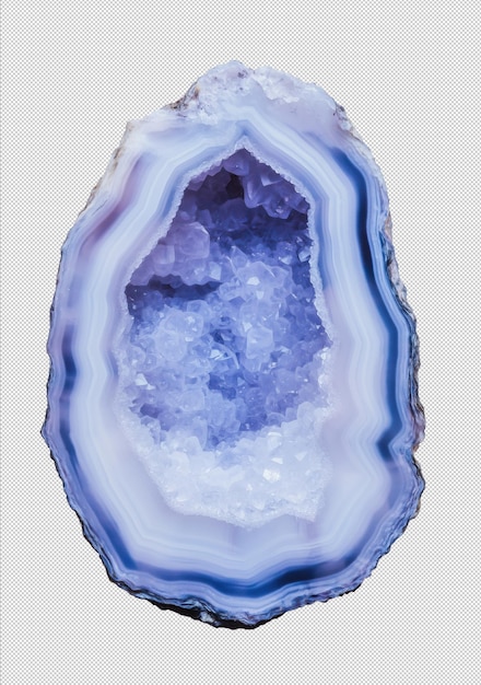 closeup of a vibrant purple geode crystal with intricate textures and layers isolated on a transparent background for design and decoration projects