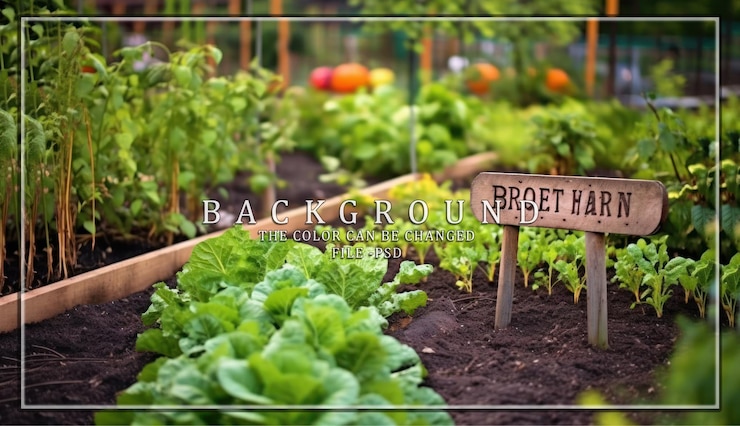 PSD closeup view of a garden bed with sign