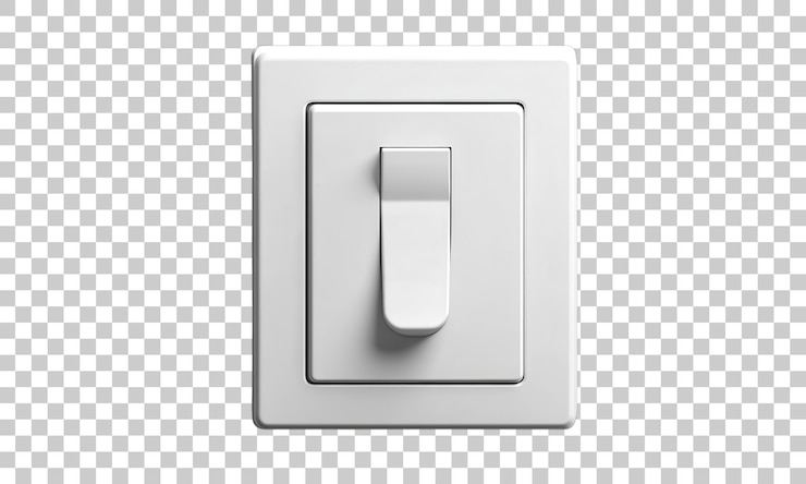 PSD a closeup view of a modern white light switch on a minimalistic wall