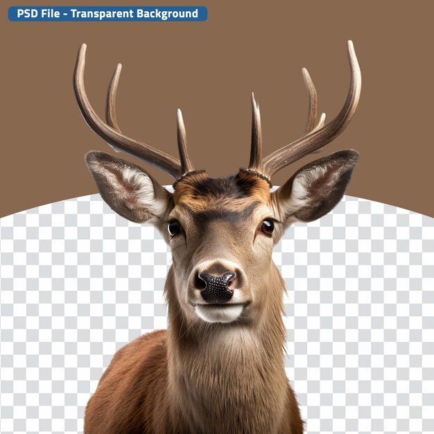 PSD 角のある鹿の頭の肖像画のクローズ アップ ビュー