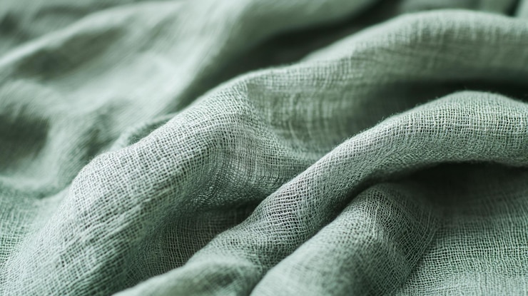 PSD closeup view of soft draped sage green linen fabric