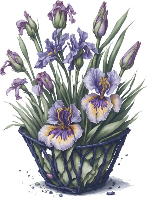 PSD dipinto ad acquerello di fiori di iris in primo piano