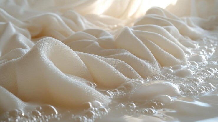 PSD closeup of white fabric with bubbles and water