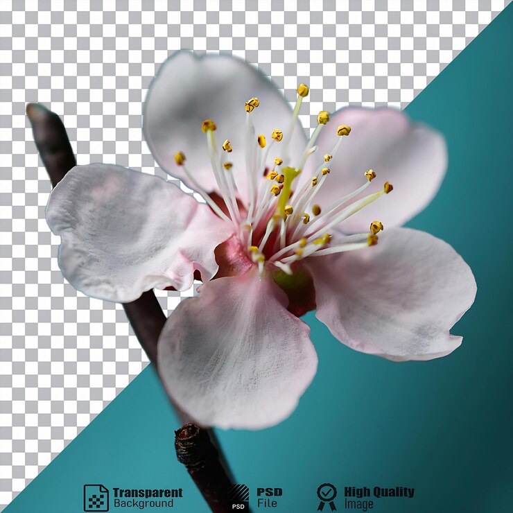 PSD 一朵白色和粉红色的花与黄色的花茎的近距离拍摄