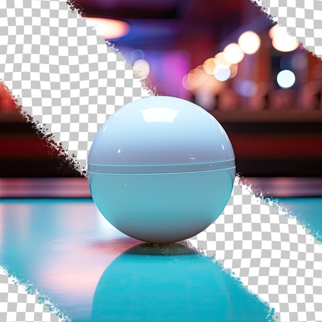 Closeup of a white pool ball isolated on a table with a blurred bar background transparent background