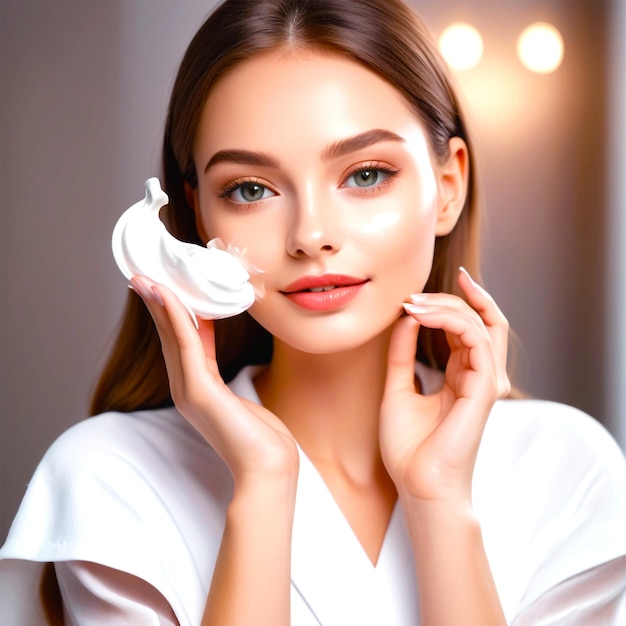 Closeup woman with face cream and jar