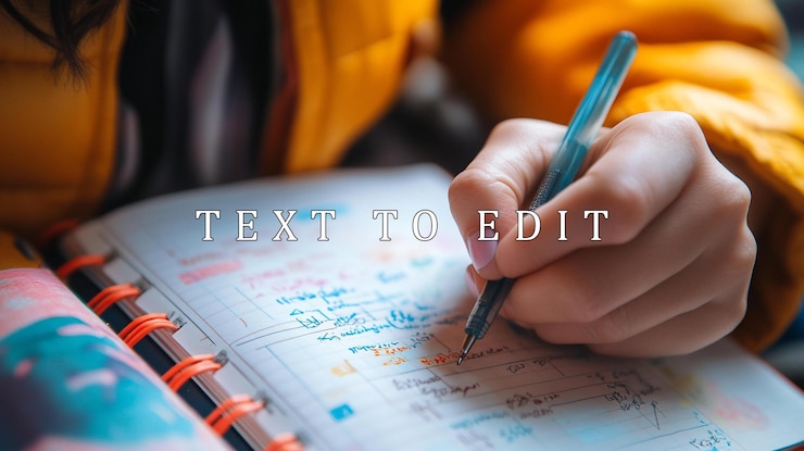 PSD closeup of a womans hand writing in a planner