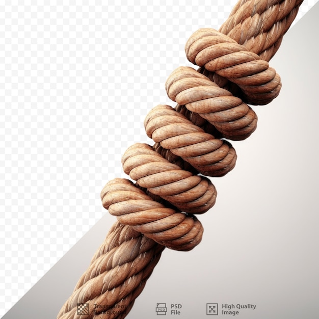 Closeup of wooden structure with thick rope isolated on transparent background