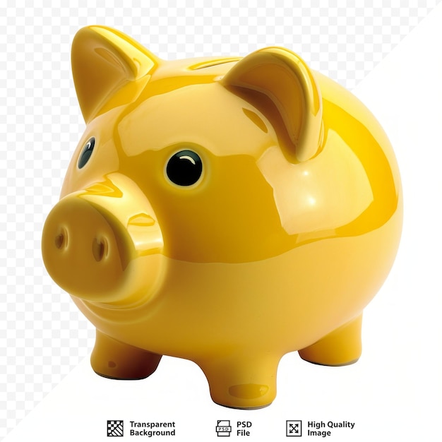 PSD closeup of yellow piggy bank on white isolated background