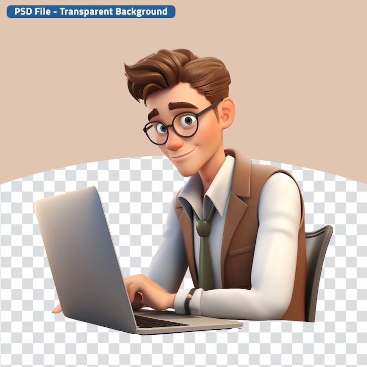 PSD closeup of a young man 3d icon