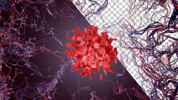 PSD clot of blood cells 3d render chaotic blood cells on background of veins medicine diseases donor day