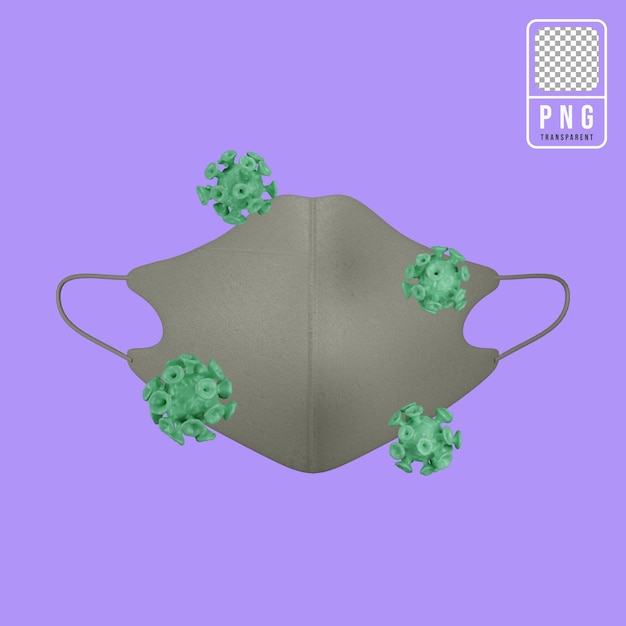 PSD cloth mask with virus 3d illustration rendering