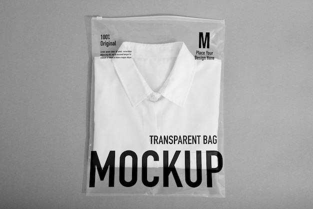 PSD clothes in transparent bag mockup design