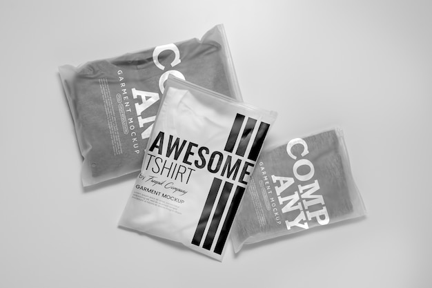 PSD clothes in transparent bag mockup